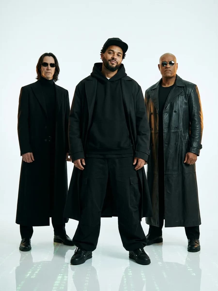 Ultra-realistic cinematic group photograph in the iconic white loading program r