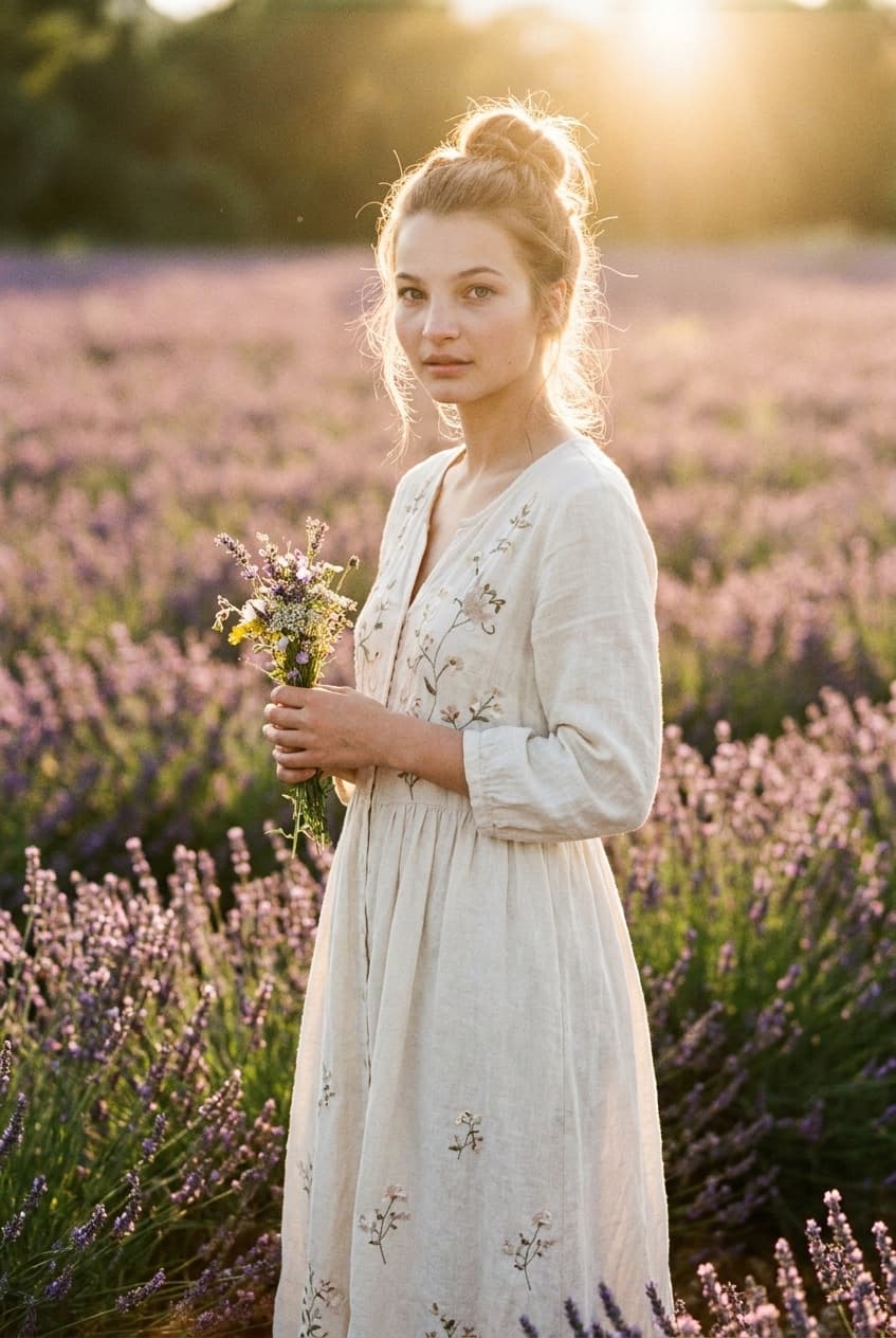 Use the uploaded photo as a face identity reference. Bohemian editorial portrait
