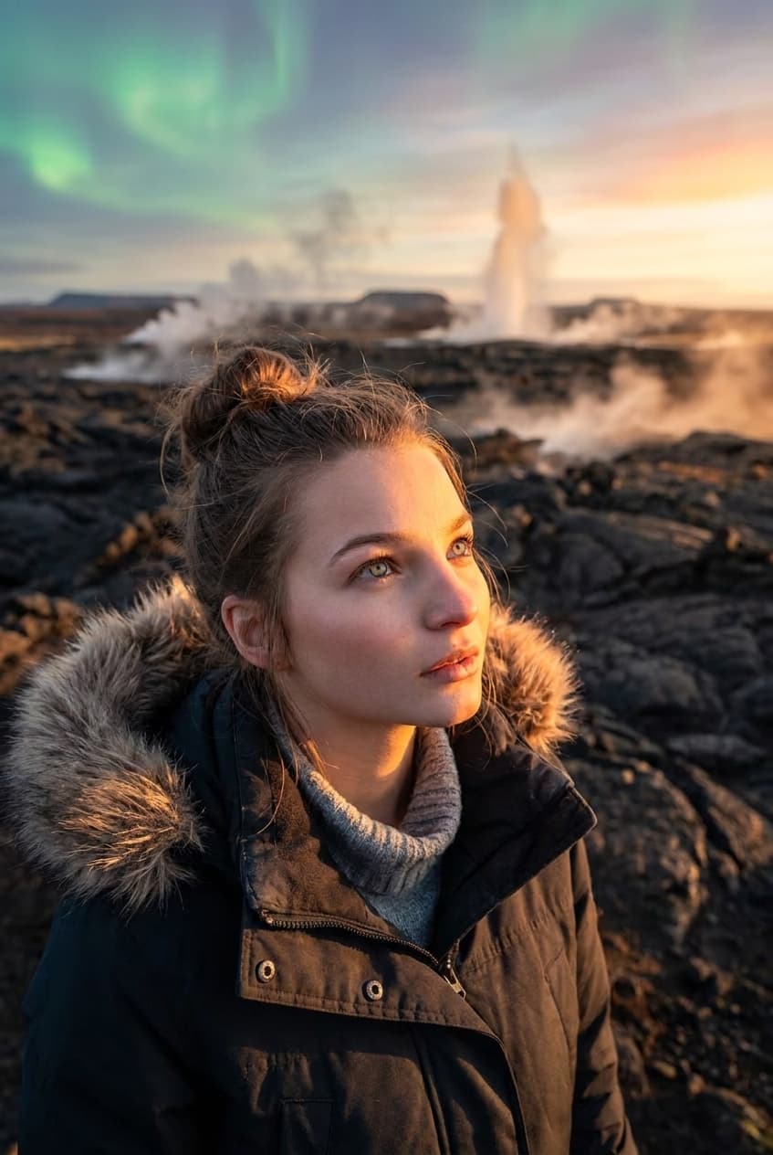Use uploaded photo as strict identity reference. Epic nature portrait: person st